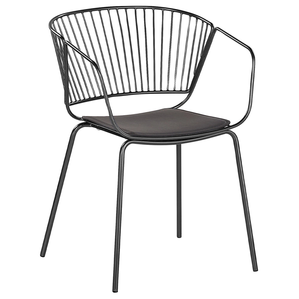 Set di 2 sedie da pranzo design in filo di metallo Nero con imbottitura in ecopelle con stile industriale glam