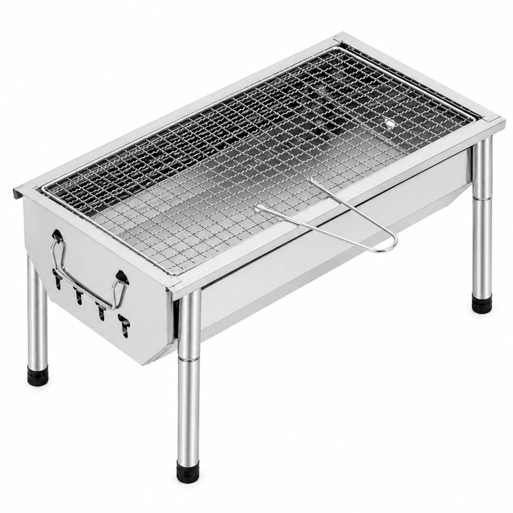 Barbecue A Carbone Portatile In Acciaio Inox Con Griglia Rimovibile Gambe Regolabili Design Compatto Salvaspazio Per Campeggio Picnic Giardino Terrazza Outdoor 40 X 28 X 21.5 Cm Acciaio