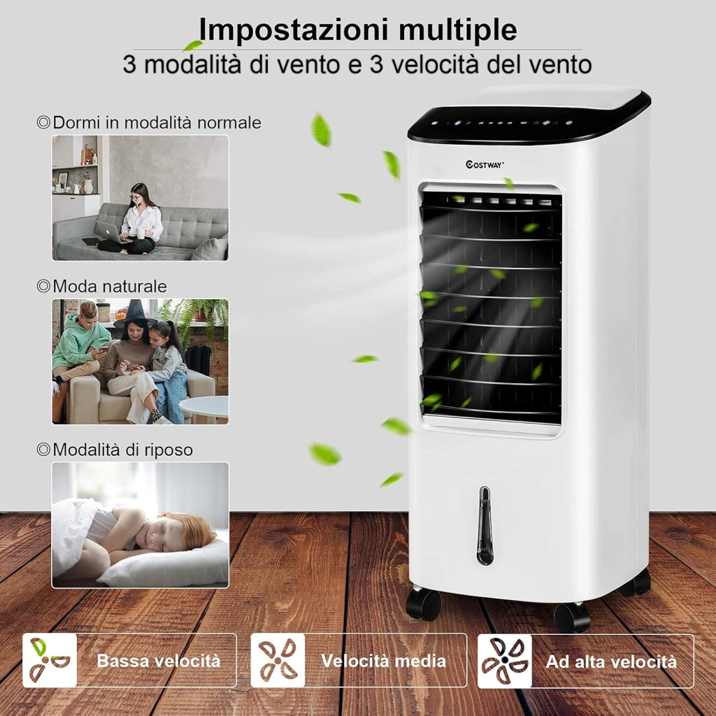 Condizionatore Portatile 4 in 1, Con Raffreddamento, Ventola, Umidificazione, Purificazione, Serbatoio dell’acqua di 7 L, 7,5 H Timer, Con Telecomando e Ruote