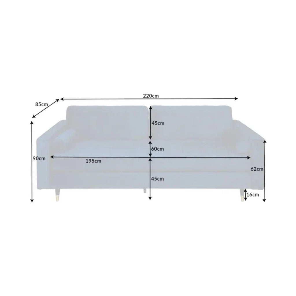 Divano KOLIRI 3 posti blu – Divano design in velluto con struttura in legno massiccio
