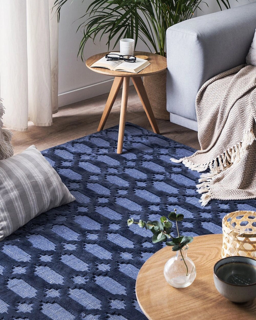 Tappeto Blu Viscosa 160 x 230 cm Motivo Geometrico Tessuto a Mano Flatweave