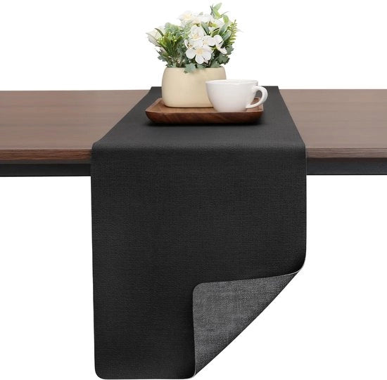 Tavolo da buffet in plastica imitante legno, moderno, antiscivolo, resistente al calore, lavabile, tavolo da esterno per decorazioni di tavola per feste, matrimonio, compleanni (grigio/nero, 40x140cm)