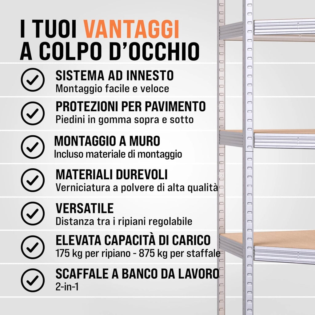 ® Scaffale Angolare Metallo 2625kg 15 Ripiani MDF Scaffalatura Metallica Scaffale Alta Portata Angolo Scaffali