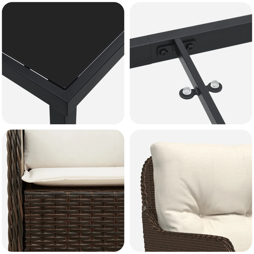 Set da Pranzo da Giardino 7 Pezzi con Cuscini Marrone Rattan di Polietilene