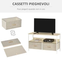 Mobile Porta TV da 47" con Cassetti Pieghevoli in Tessuto e Mensola in Metallo e MDF, 98x29x56cm, Colore Legno