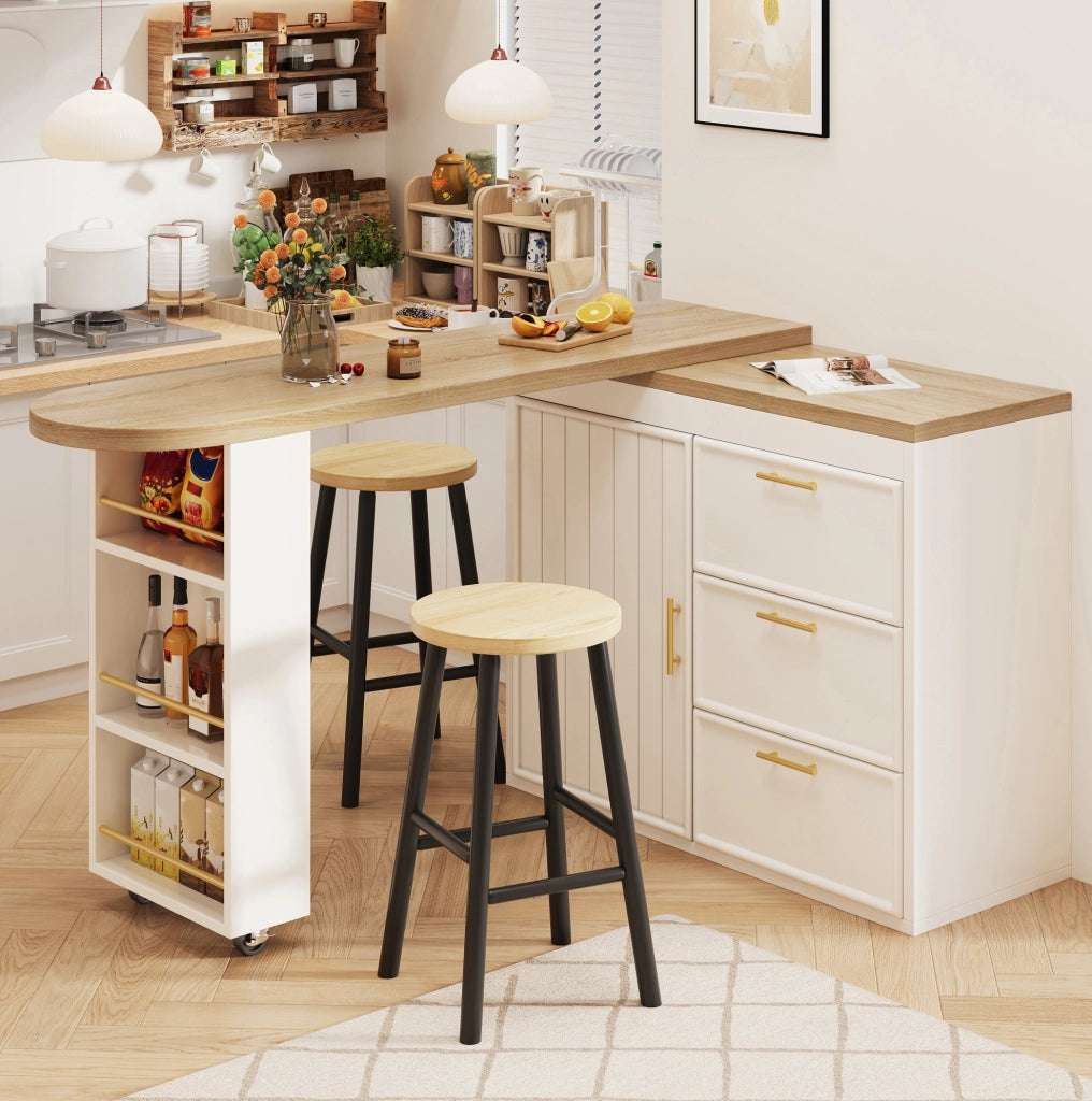 Tavolo bar girevole e allungabile 128-203 cm con cassetti bianco HAVRYA