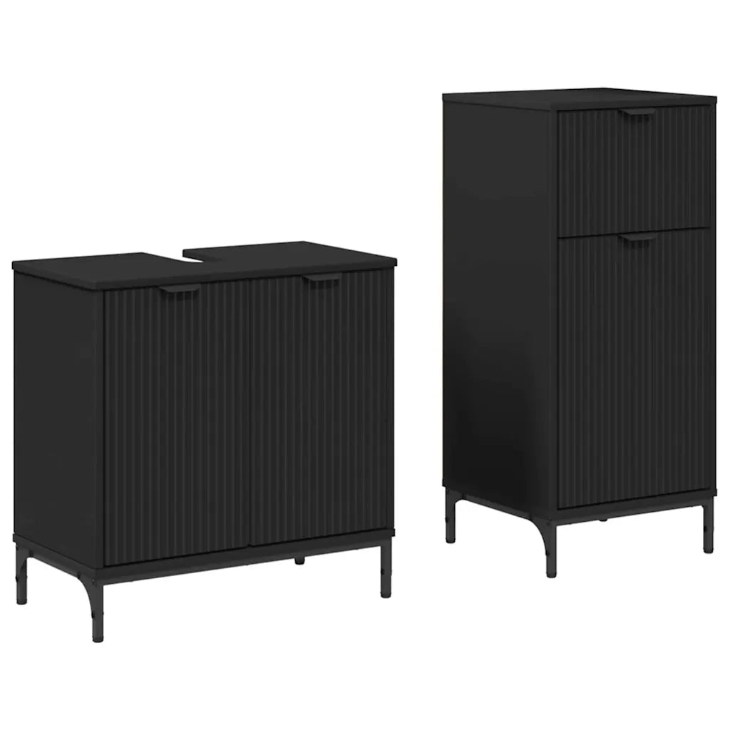 vidaXL Set di mobili per il bagno Plaid 2 pcs Nero 39.5 x 36 x 88 cm
