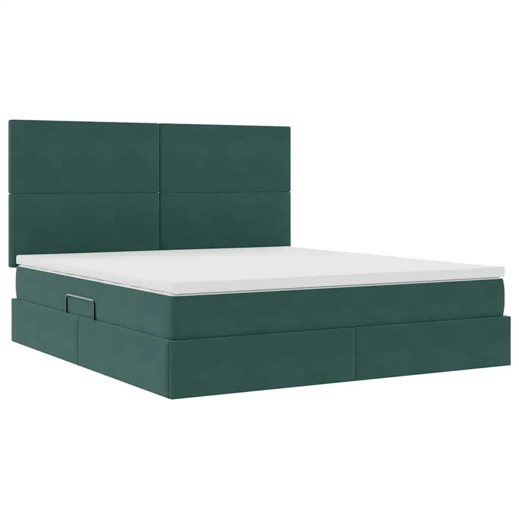 Letto con contenitore e materasso Verde Scuro 160 x 200 cm