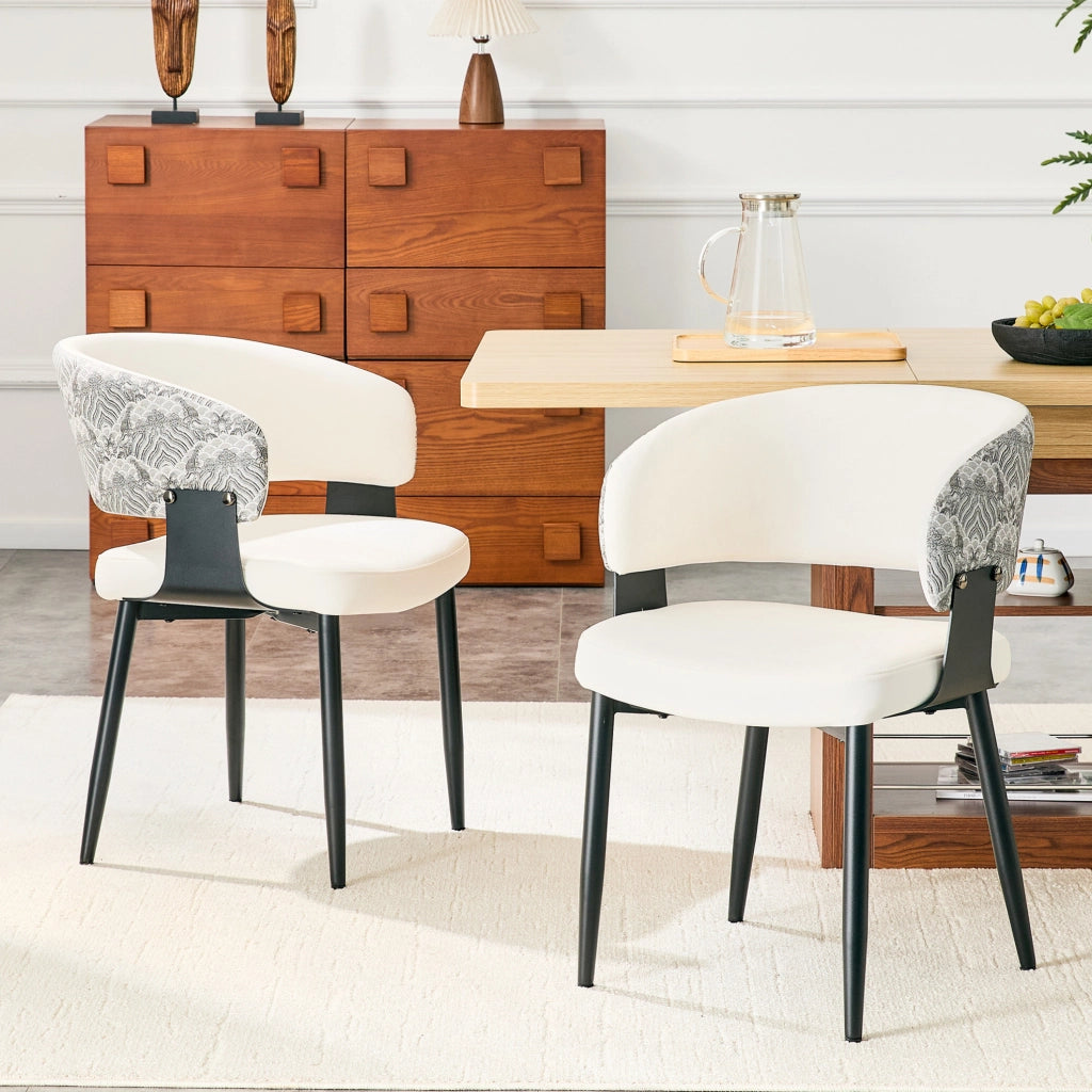 Sedia da pranzo 96x59.5x40 cm con schienale ergonomico e braccioli in PU bianco e nero