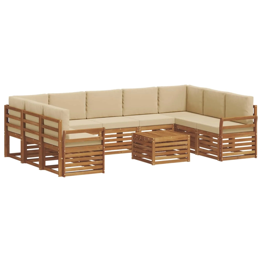 Set divani 10 pcs Naturale e Beige Legno di Acacia Massello