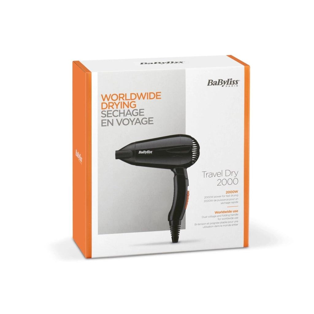 BaByliss Travel Dry 2000 asciuga capelli 2000 W Nero