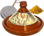 Tajine in Ceramica da 35 cm - Adatto per 8 persone - Incluso Kit di Spezie - Distributore di Fiamma - Manufatto Artigianale con Charme Unico - Cottura Lenta