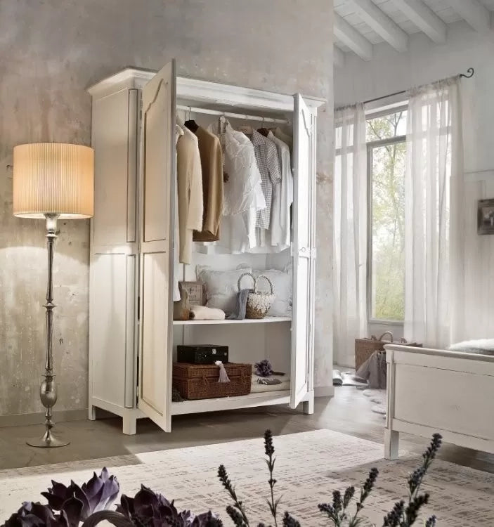 Armadio in legno arte povera 2 ante shabby bianco 157x60x217 (3203) - Mobili 2G