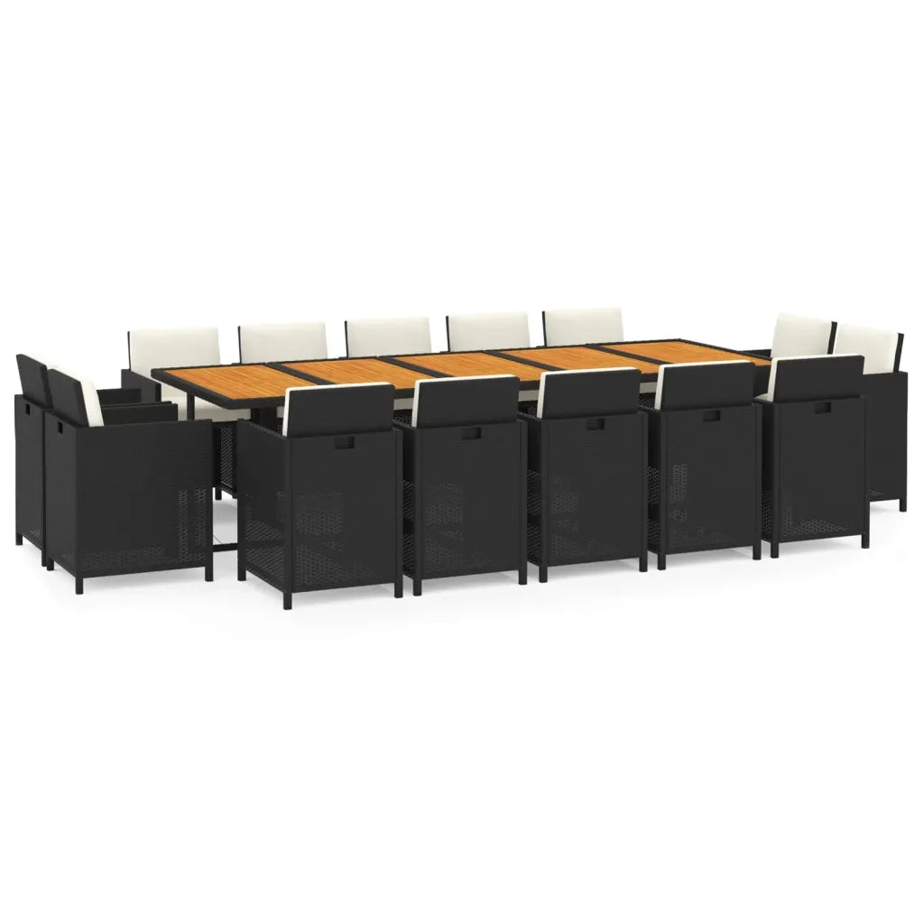 Set Pranzo da Giardino 15 pz con Cuscini in Polyrattan Nero 3095601