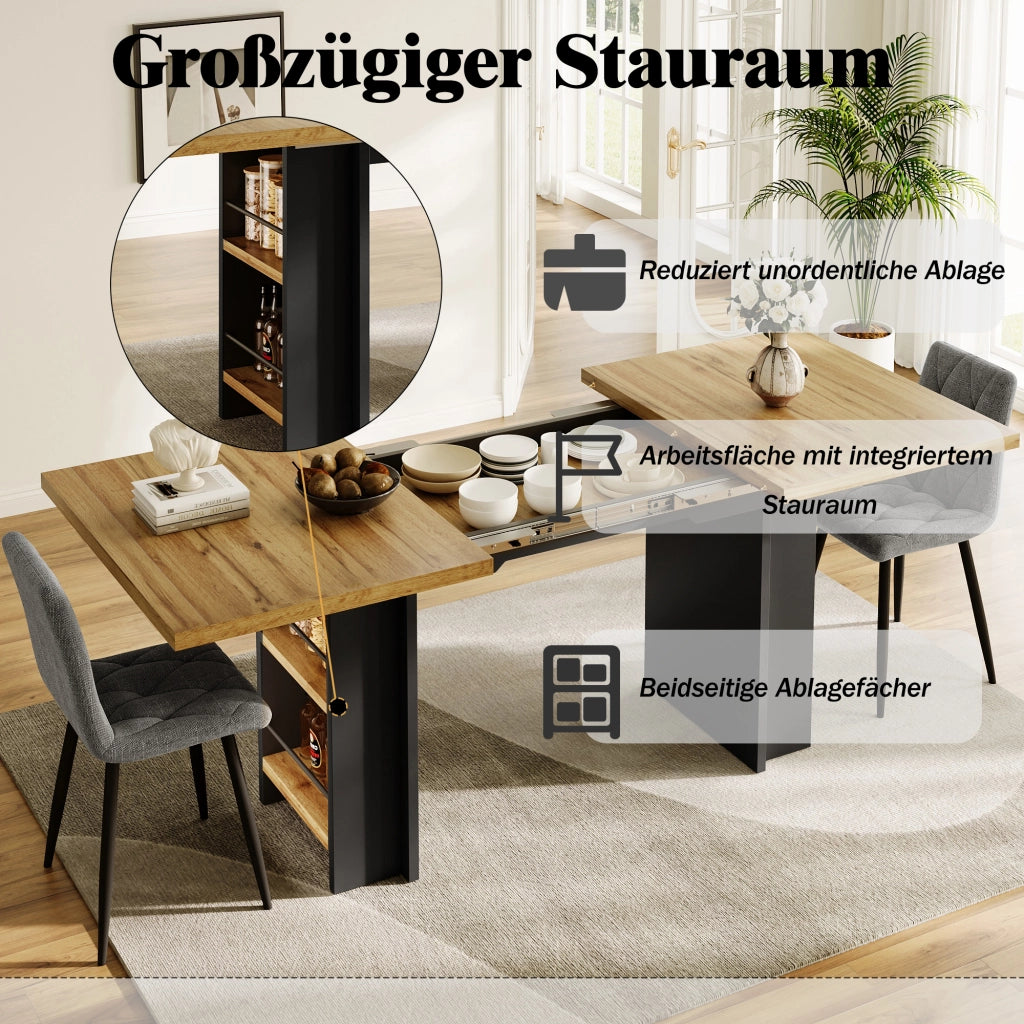 TAVOLO allungabile 120-160x80 cm in MDF color legno con ripiani