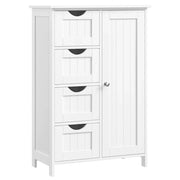 Mobiletto da bagno indipendente 55 x 30 x 81 cm mobile contenitore con 4 cassetti anta singola ripiano regolabile per soggiorno cucina e corridoio bianco 12_0006497