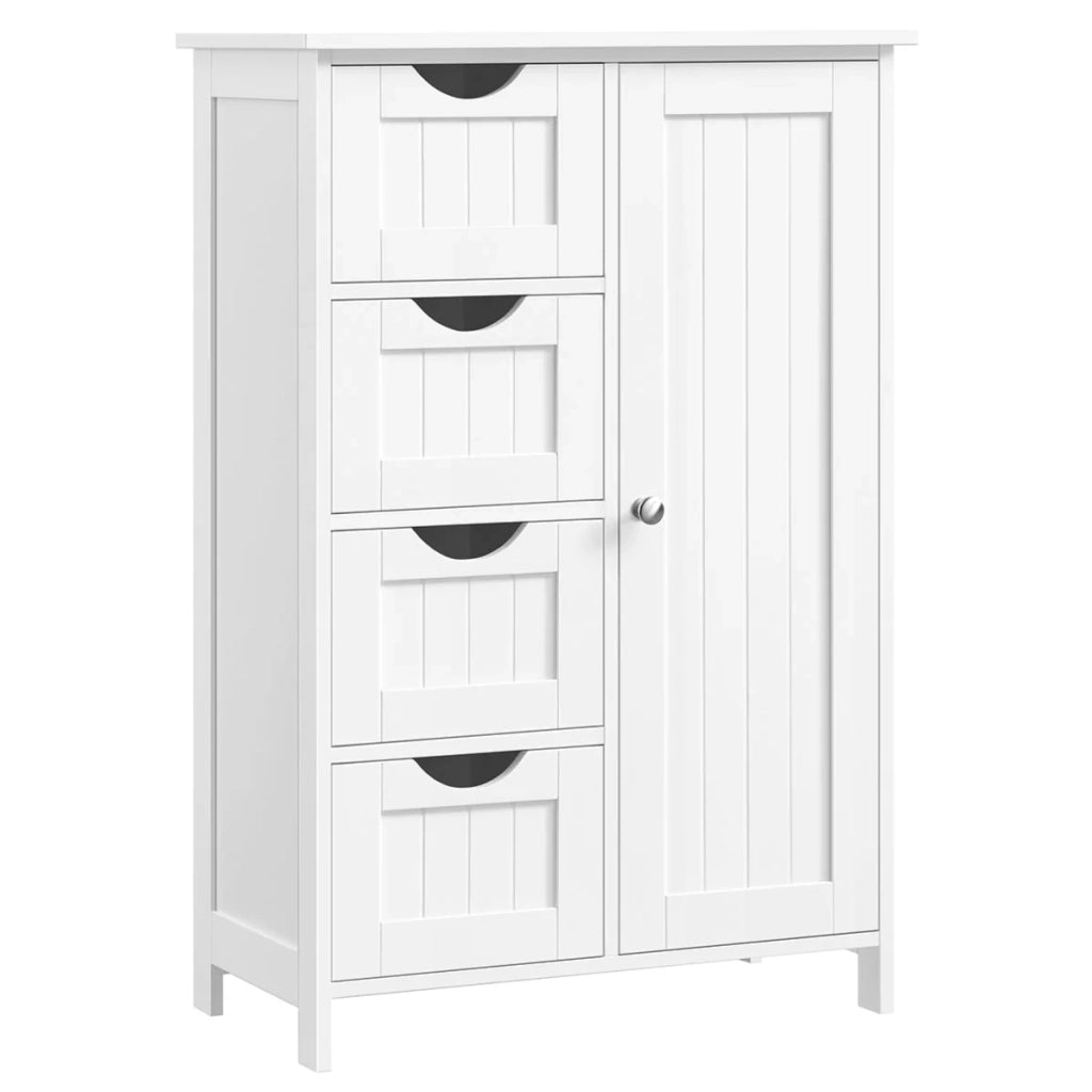 Mobiletto da bagno indipendente 55 x 30 x 81 cm mobile contenitore con 4 cassetti anta singola ripiano regolabile per soggiorno cucina e corridoio bianco 12_0006497