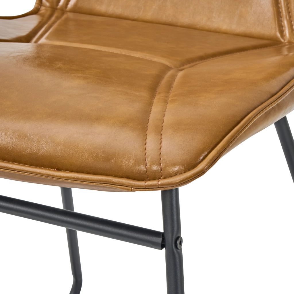 Sedia da Pranzo Set da 2 con Design Ergonomico e Cuciture Decorative, in Similpelle e Metallo Marrone