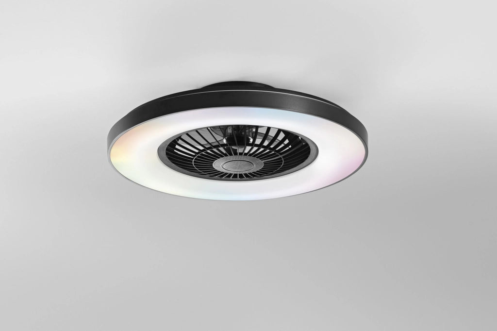 PLAFONIERA LED VENTILATORE GARBIN NERO 40W 5500LM CCT DIMMERABILE CON TELECOMANDO RF INCLUSO E SPEAKER BLUETOOTH 15X54,5CM