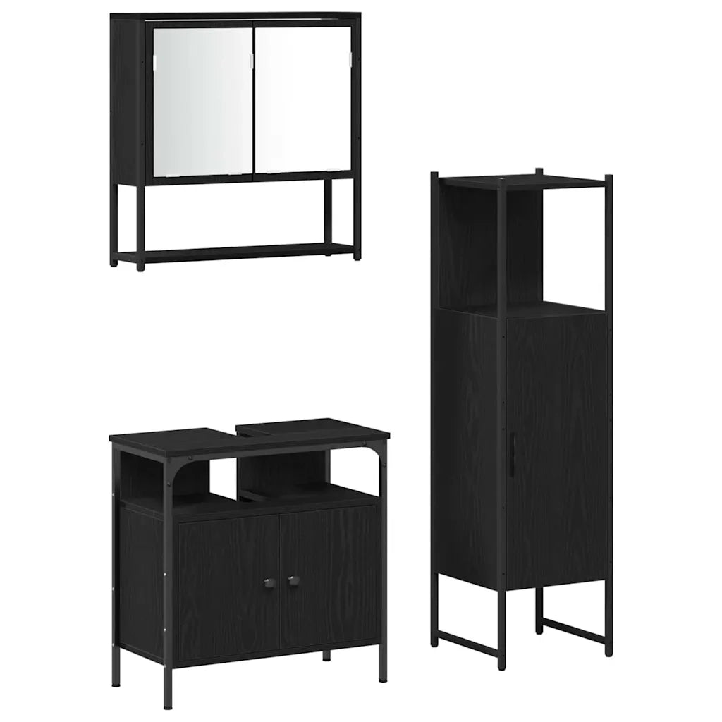 Set di mobili per il bagno 3 pcs Nero Legno multistrato 3334378