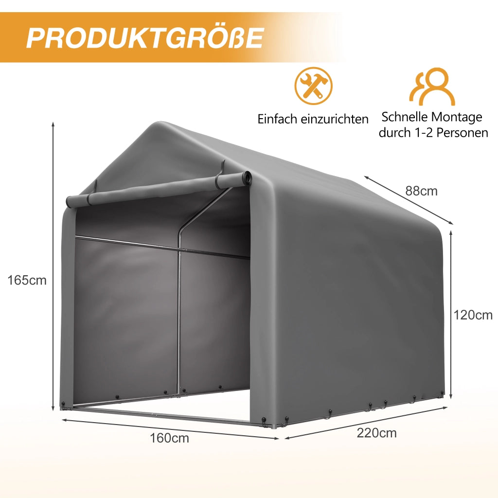 GARAGE PER BICI 160x220x165 cm Grigio in Acciaio e PE