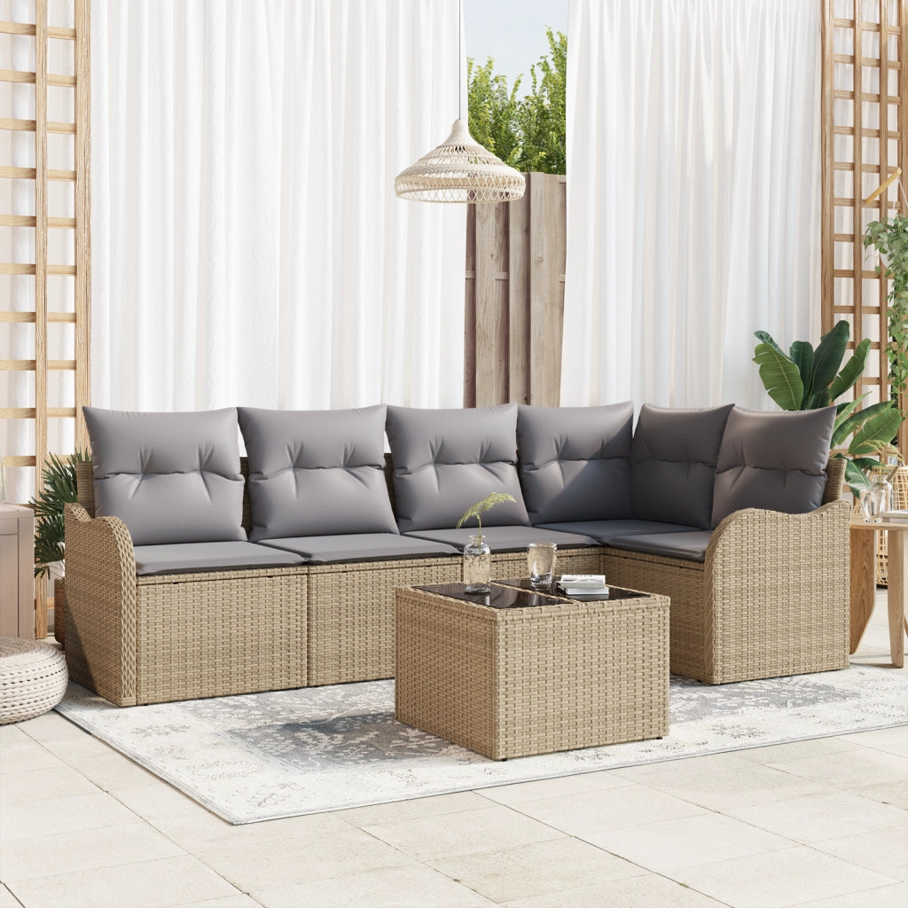 Set Divano da Giardino 6 Pezzi con Cuscini Nero Polyrattan