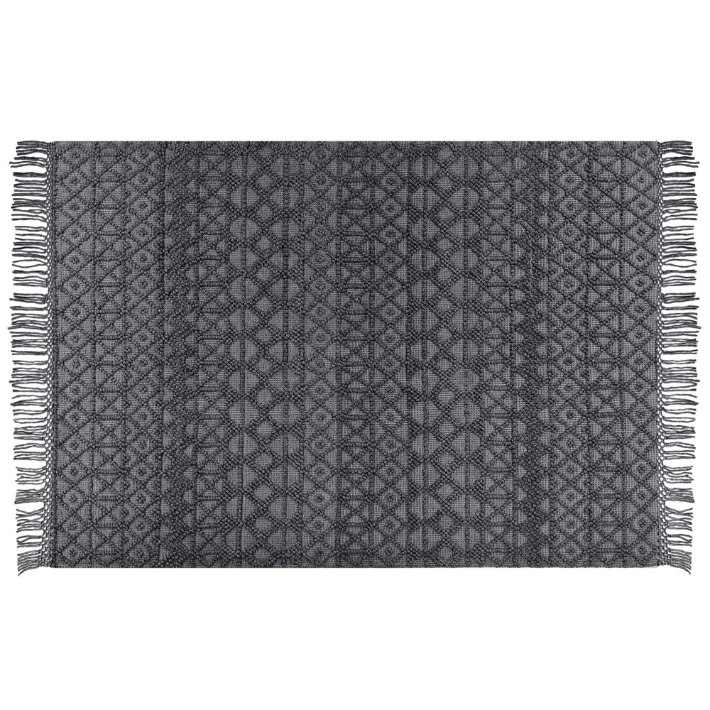 Tappeto in lana poliestere nero 160 x 230 cm motivo geometrico nappe Boho moderno