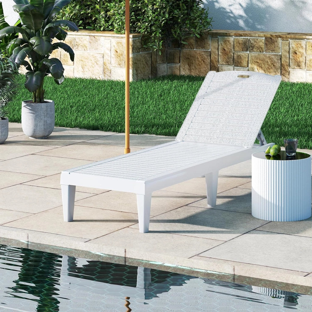 Set di 2 sedie a sdraio da giardino in PP con schienale reclinabile a 5 livelli, bagno da sole, carico 160 kg, per balcone, terrazza, picina, 156 x 55 x 83 cm (bianco)