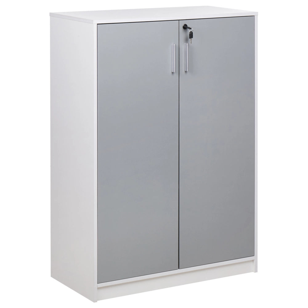 Armadietto moderno a 2 ante e 3 ripiani per ufficio con chiusura a chiave grigio chiaro e bianco ufficio di casa stile moderno