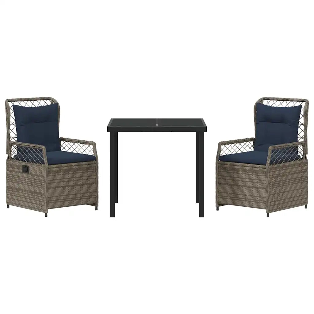 Set da Pranzo per Giardino 3 pcs Grigio polyrattan 3381051
