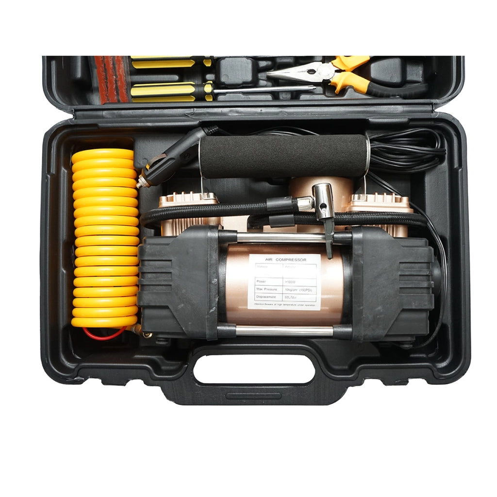 Compressore d’aria per gonfiaggio gomme 12V 180W, 150 PSI, 45 l/min, cavo 3 m, kit per foratura auto Breckner Germany