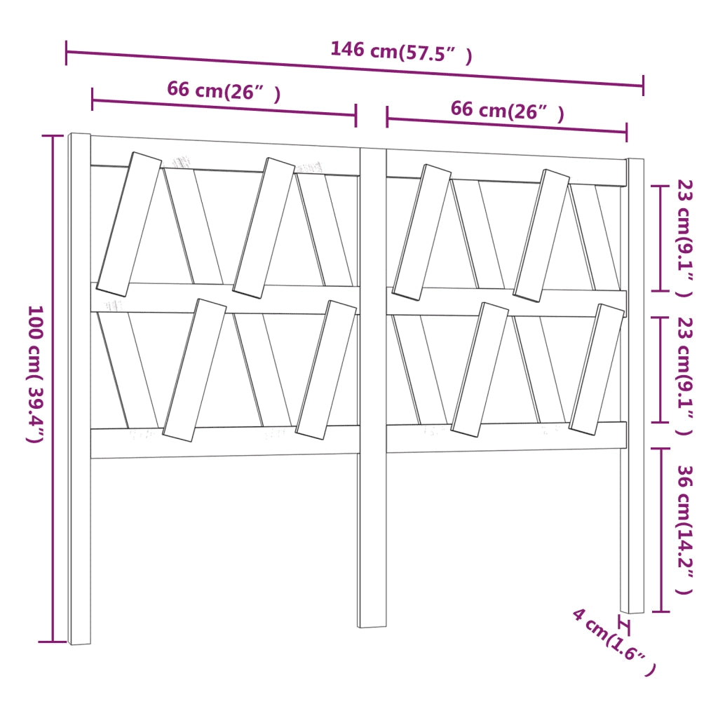 Testiera per Letto Nera 146x4x100 cm in Legno Massello di Pino 818624