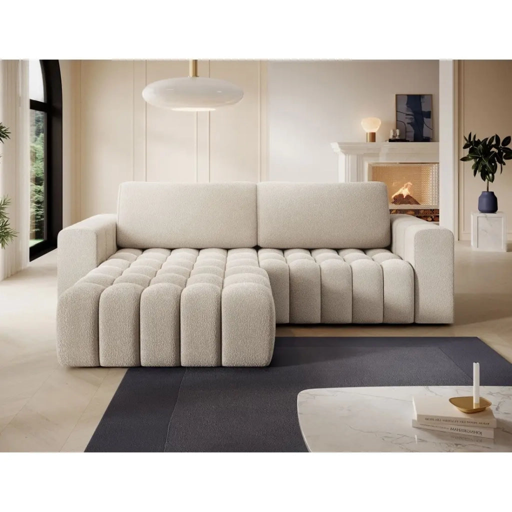 Divano angolare convertibile DORY beige 250 cm con vano contenitore angolo destro