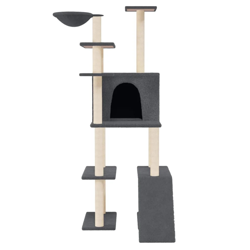 Tiragraffi per gatti mobile torre da arrampicata giocattolo tiragraffi piattaforma da arrampicata con tiragraffi in sisal scuro 166 cm grigio 02_0022677
