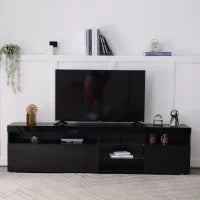 Mobile TV in stile moderno con pannello luminoso e illuminazione LED variabile, per soggiorno e sala da pranzo, Nero