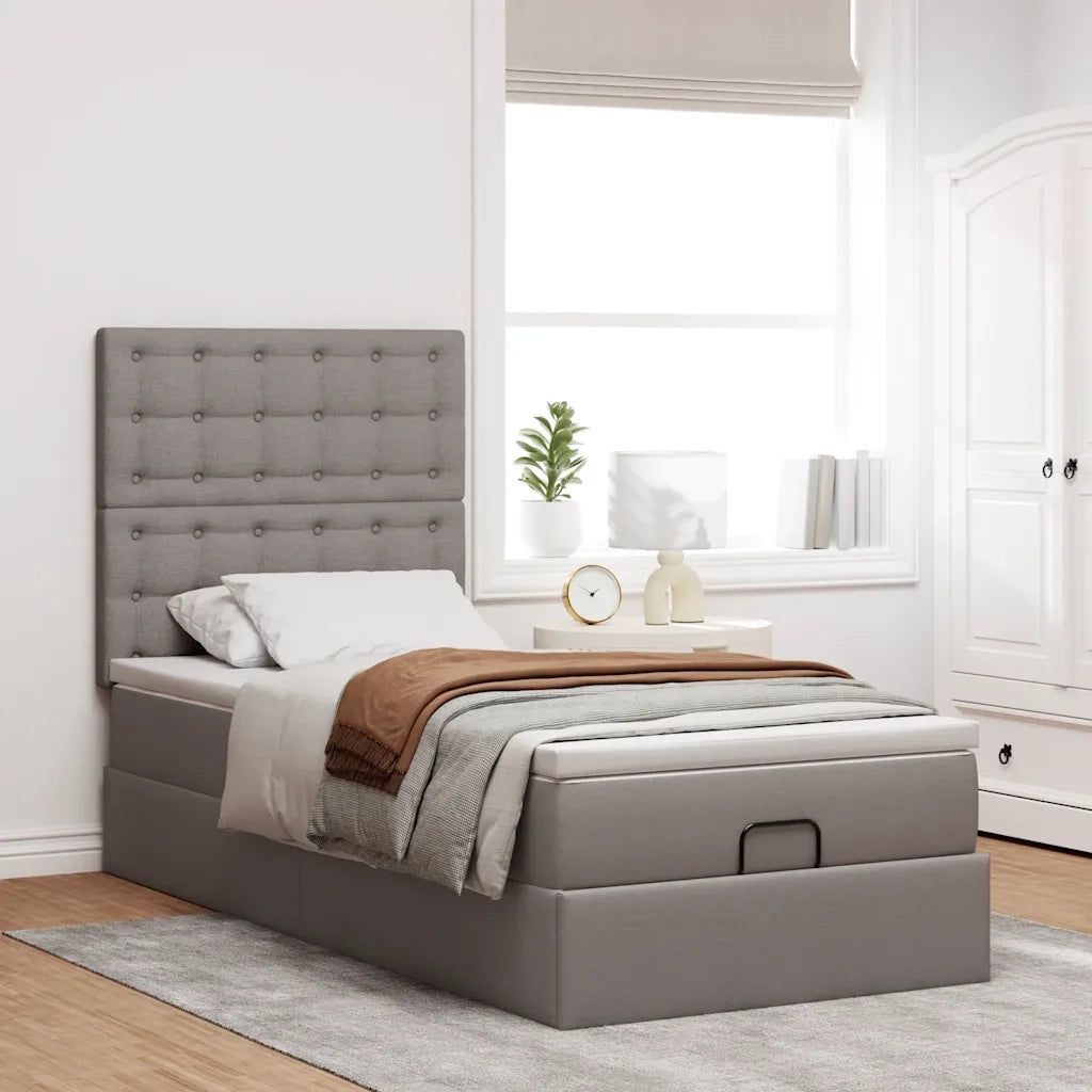 Pouf Letto con Materasso e LED Tortora 90x200 cm in Tessuto 3314145