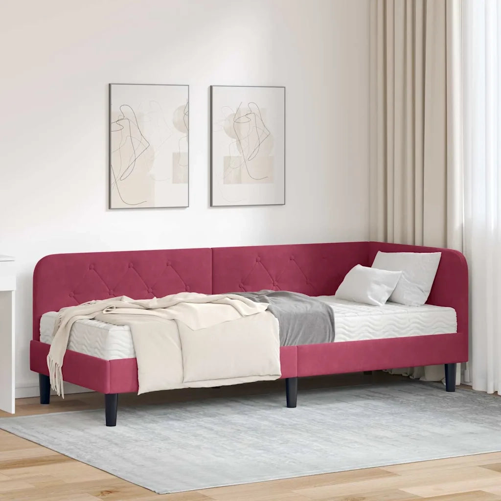Cornice del letto ad angolo Rosso Vino 80 x 200 cm Velluto