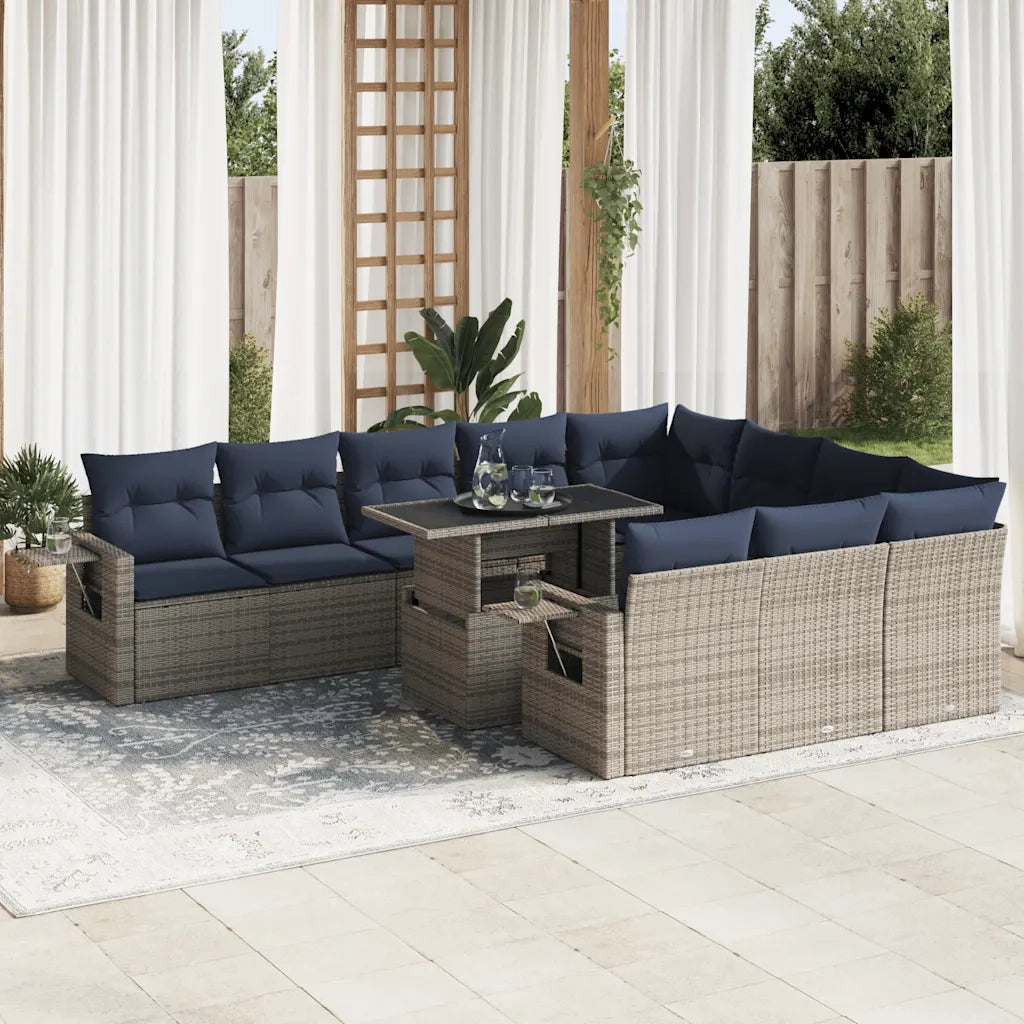 Set Divani Giardino 11 pz con Cuscini Polyrattan Acacia Grigio 3326552