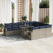 Set Divani Giardino 11 pz con Cuscini Polyrattan Acacia Grigio 3326552