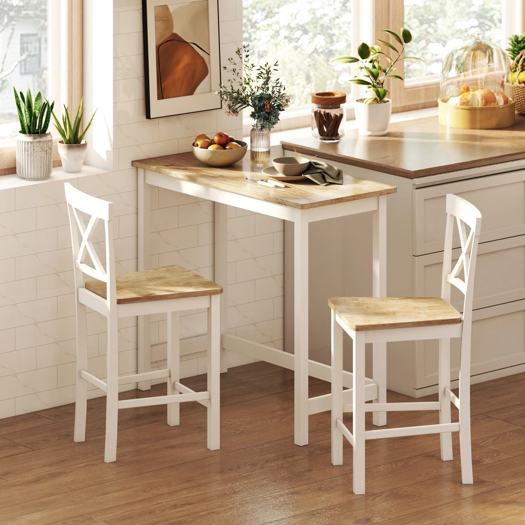 Set 2 Sedie da Bar con Schienale e Poggiapiedi ¨C Zephmum ¨C Legno Hevea Colore E+Beige