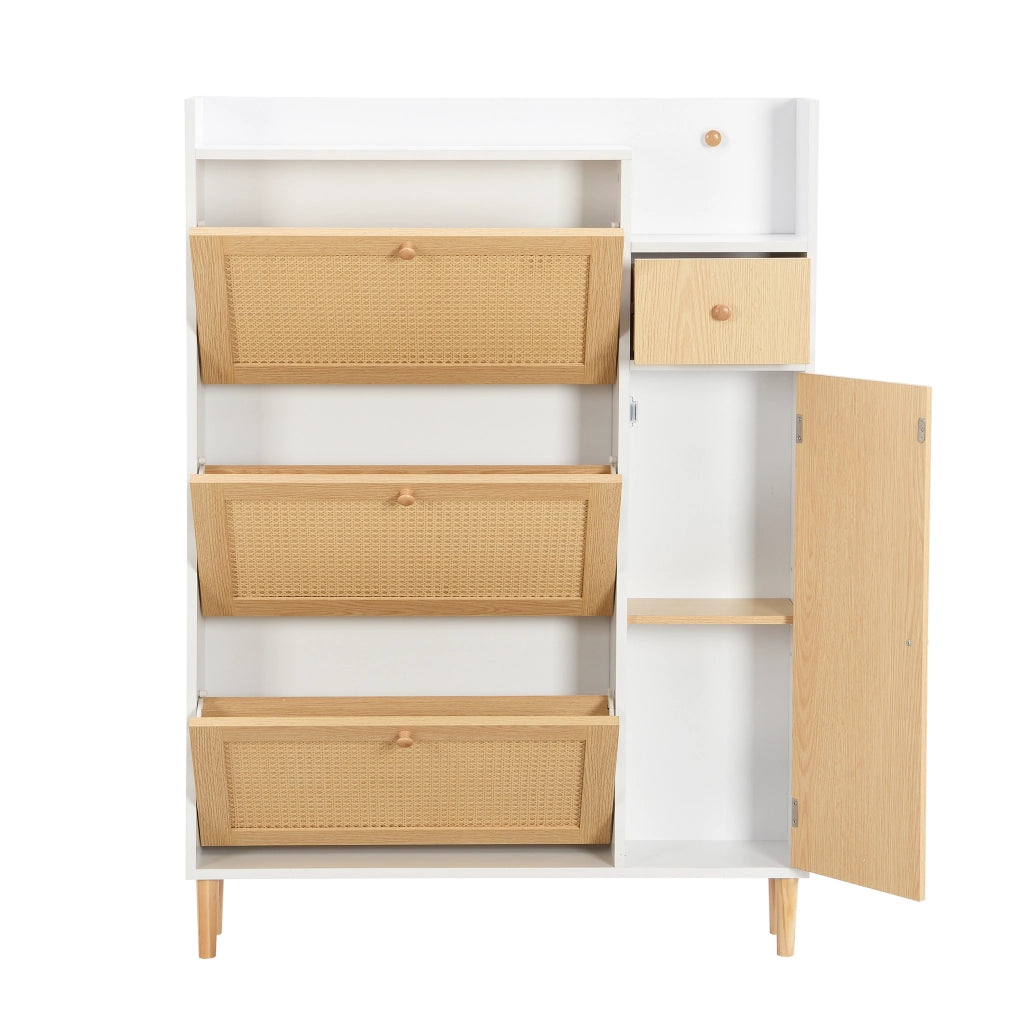 Scarpiera in Legno con Ante a Ribalta e Cassetto ¨C MINIMAL ¨C Bianco, 90x125x17 cm
