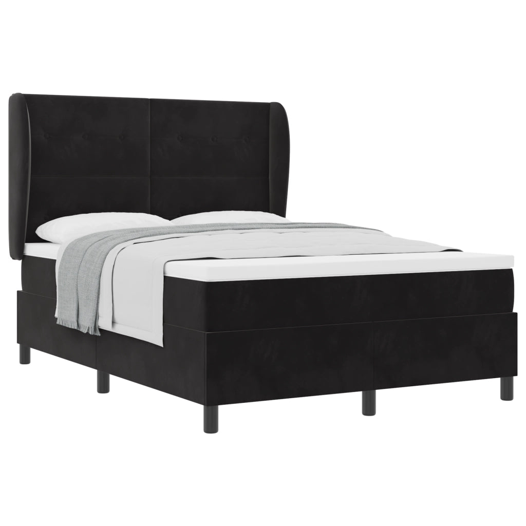 Letto Box Spring con Materasso Nero 140x190 cm Velluto