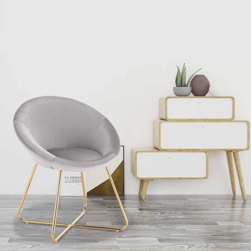 1x Sedie sala da pranzo Sedie cucina moderne poltrona, Adatte per Sala pranzo Soggiorno, Camera da Letto, Schienale, Tessuto di velluto, Oro Metallo, Grigio Chiaro BH217hgr-1