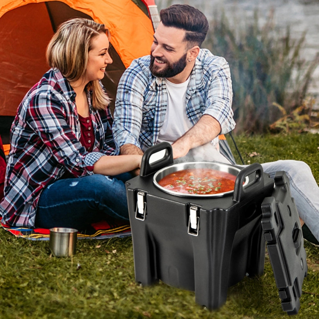 Contenitore termico e portatile per cibo e bevande da 30L-Portavivande ermetico impilabile in acciaio inox con 4 ruote e 2 freni Nero