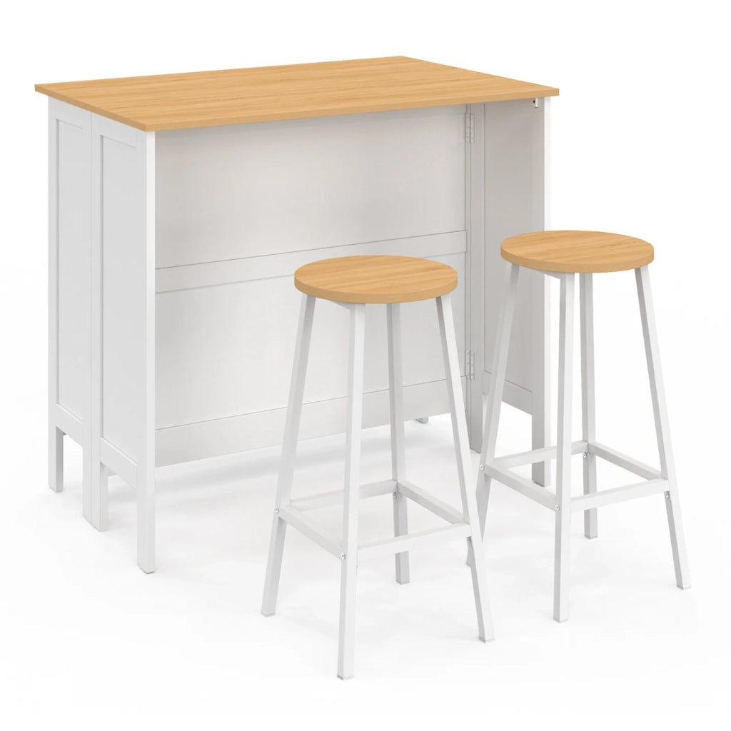 IDMarket - Tavolo bar ad isola Achille e 2 sgabelli in legno bianco con piano in faggio