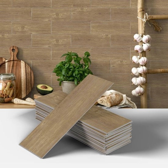Wandstickers Retro 3D Wandpanelen - Facili da applicare - Marrone - Pavimenti autoadesivi - Ideali per cucina e bagno - 12 pezzi