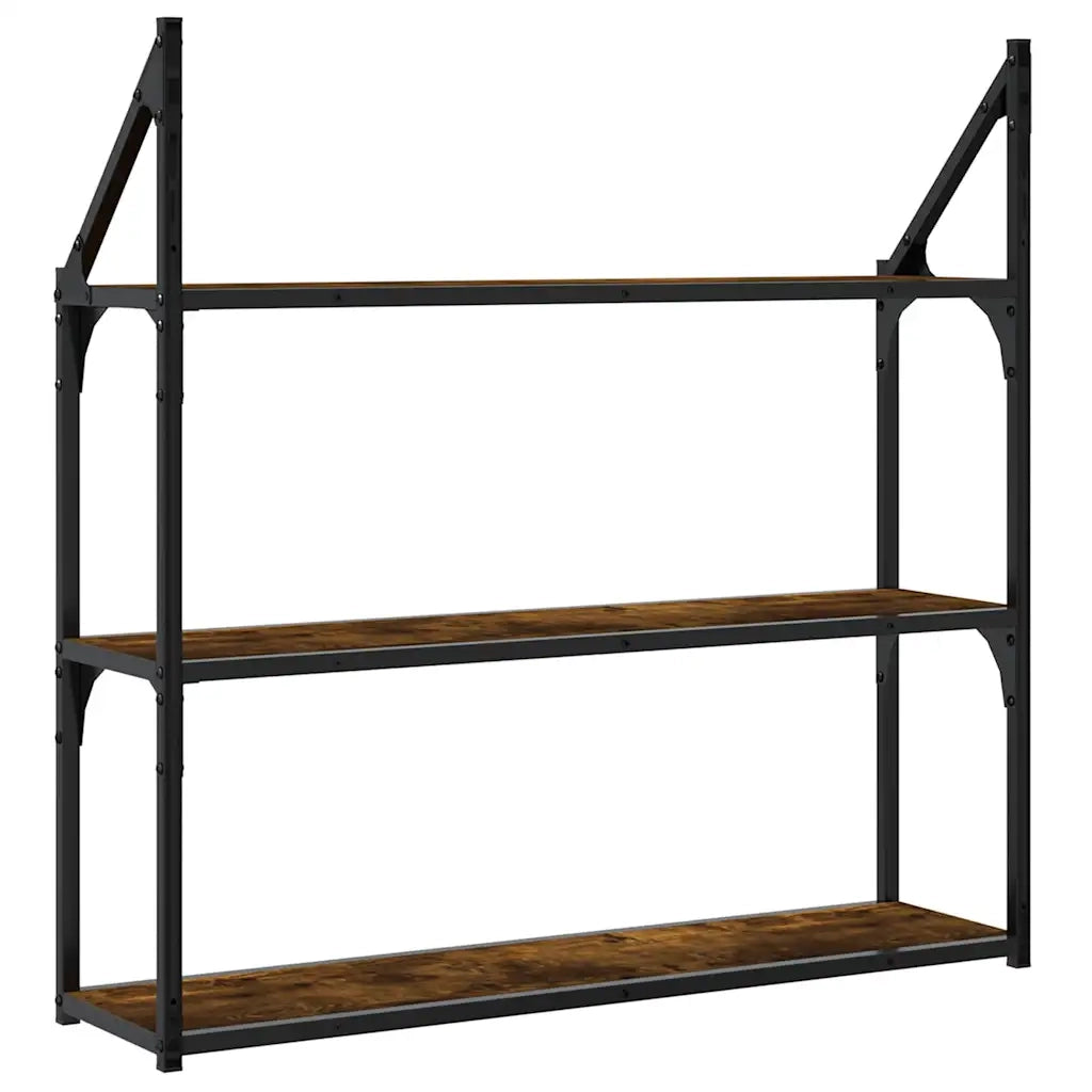 Scaffale Parete 3 Ripiani Rovere Fumo 80x21x78,5 cm Multistrato 835456