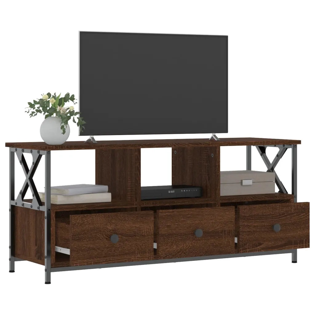 Mobile TV Rovere Marrone 102x33x45 cm Legno Multistrato e Ferro 831792