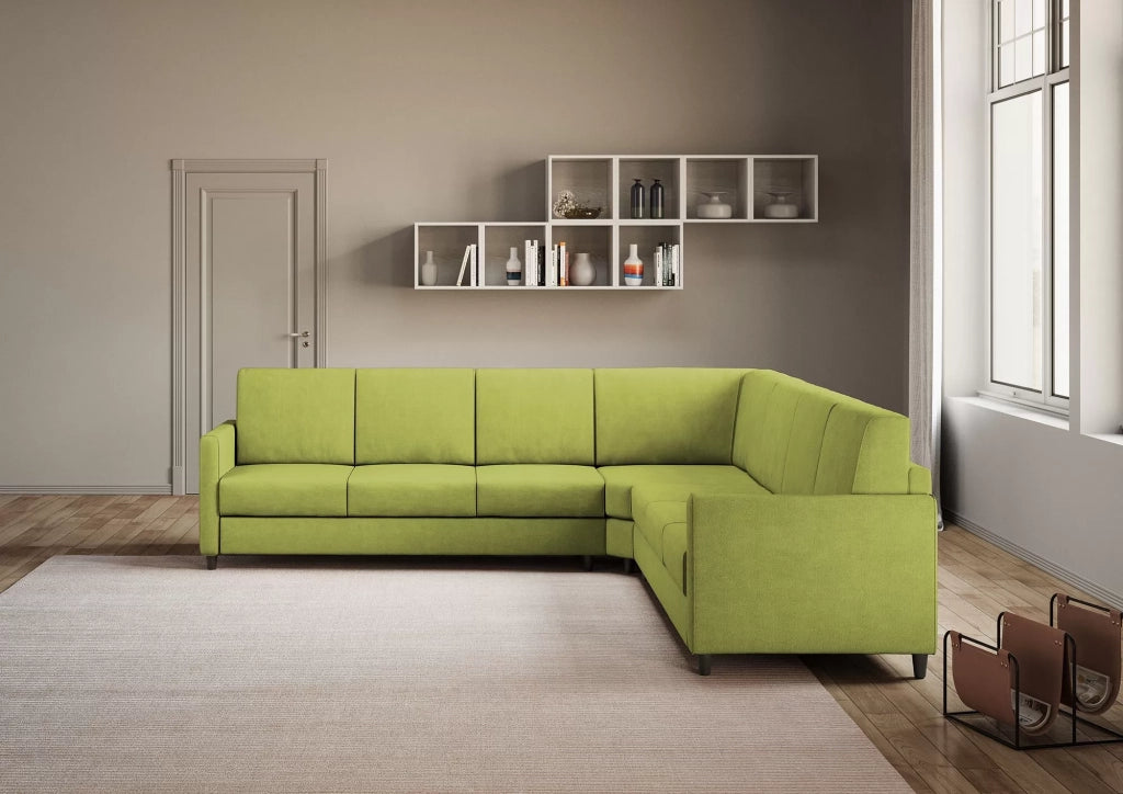 Divano karay 3 posti  (tre sedute da 60cm) + angolo + divano 3 posti (tre sedute da 60cm) misure esterne l.281x281 | verde - Mobili 2G