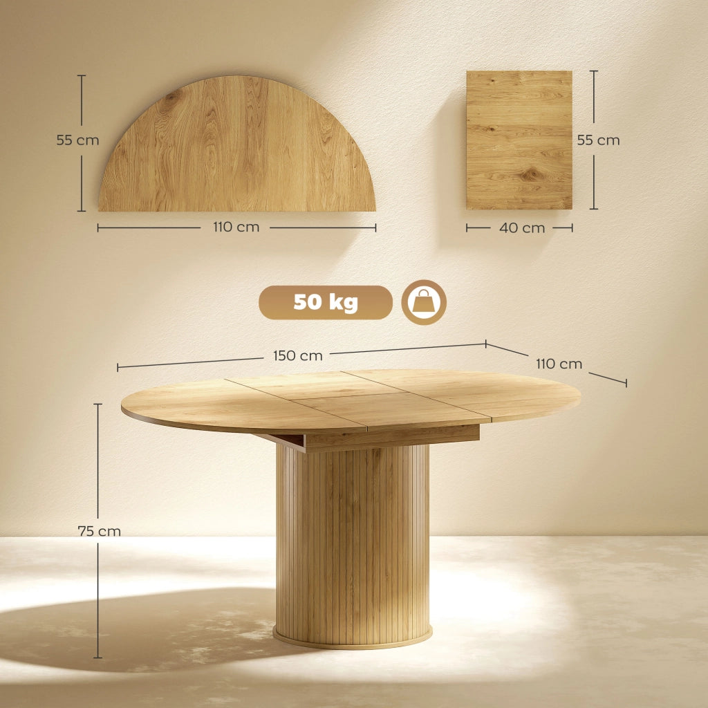 Tavolo Espandibile per 6-8 Persone da Rotondo a Ovale n Legno e Acciaio Color Legno
